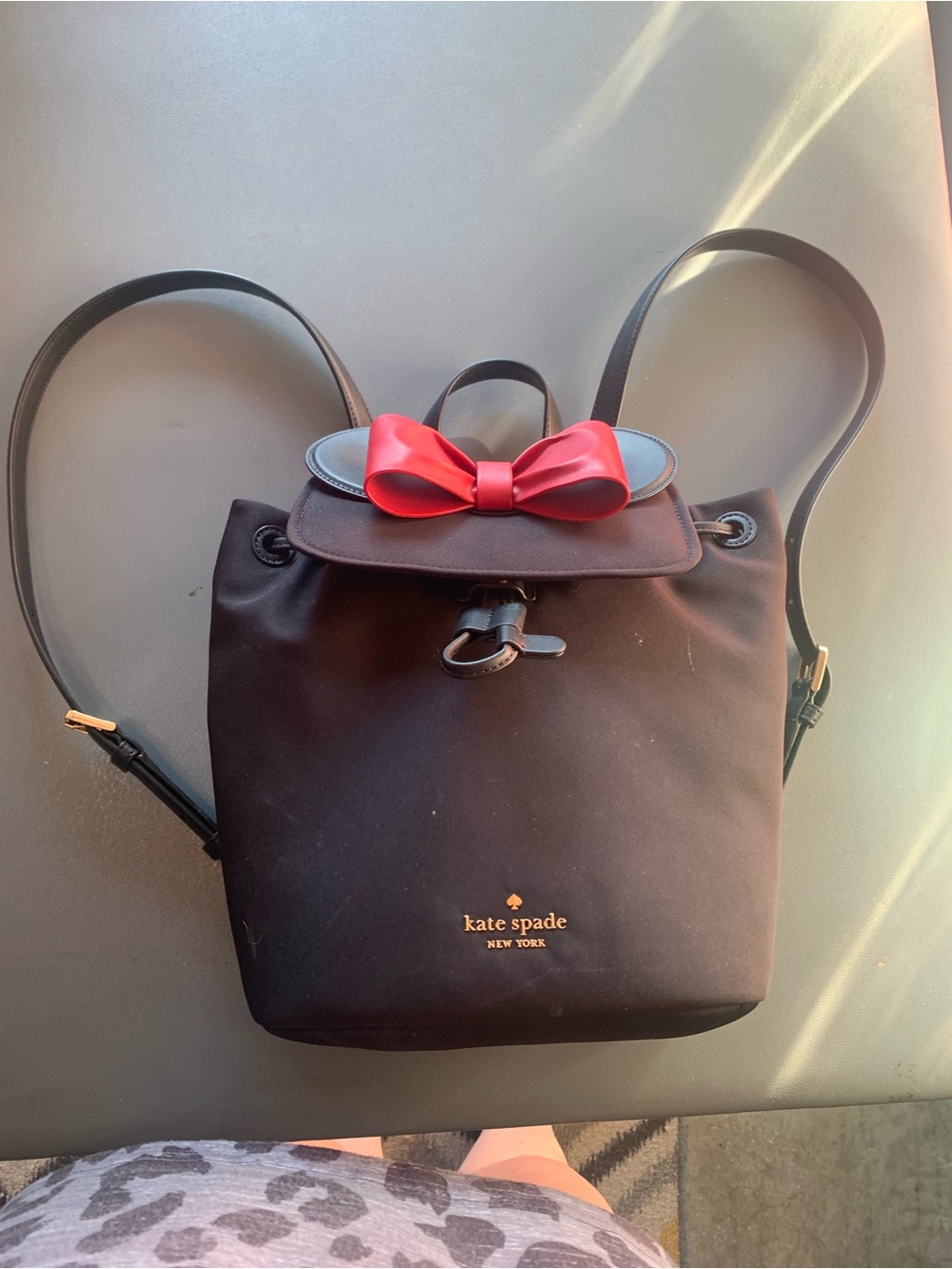 kate spade black nylon backpack with red bow accent